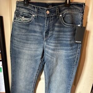 True Religion Classic Blue Jeans w Green Stitch